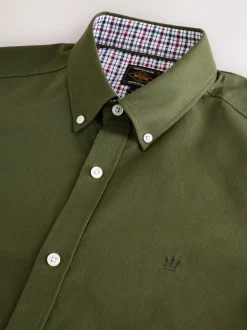 Olive Green Stretch Oxford Short Sleeve Shirt