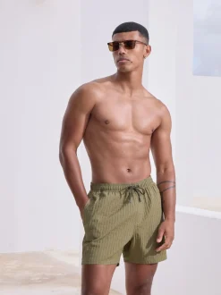Olive Green Waffle Textured Swim Shorts