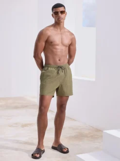 Olive Green Waffle Textured Swim Shorts
