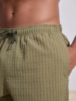 Olive Green Waffle Textured Swim Shorts
