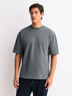 Orange/Grey/Green/Navy Blue/Red Relaxed Fit Heavyweight T-Shirts 5 Pack