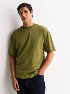Orange/Grey/Green/Navy Blue/Red Relaxed Fit Heavyweight T-Shirts 5 Pack