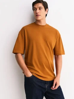 Orange/Grey/Green/Navy Blue/Red Relaxed Fit Heavyweight T-Shirts 5 Pack