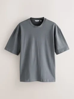 Orange/Grey/Green/Navy Blue/Red Relaxed Fit Heavyweight T-Shirts 5 Pack
