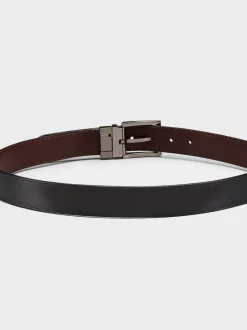 OSPREY LONDON Black The Crawford 3.5cm Reversible Leather Belt
