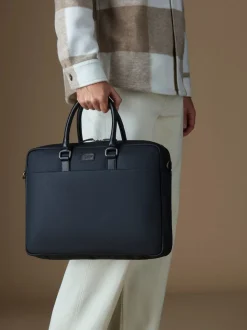 Osprey London Grey & Black Waxed Canvas & Glazed Calf Leather Grantham Laptop Bag