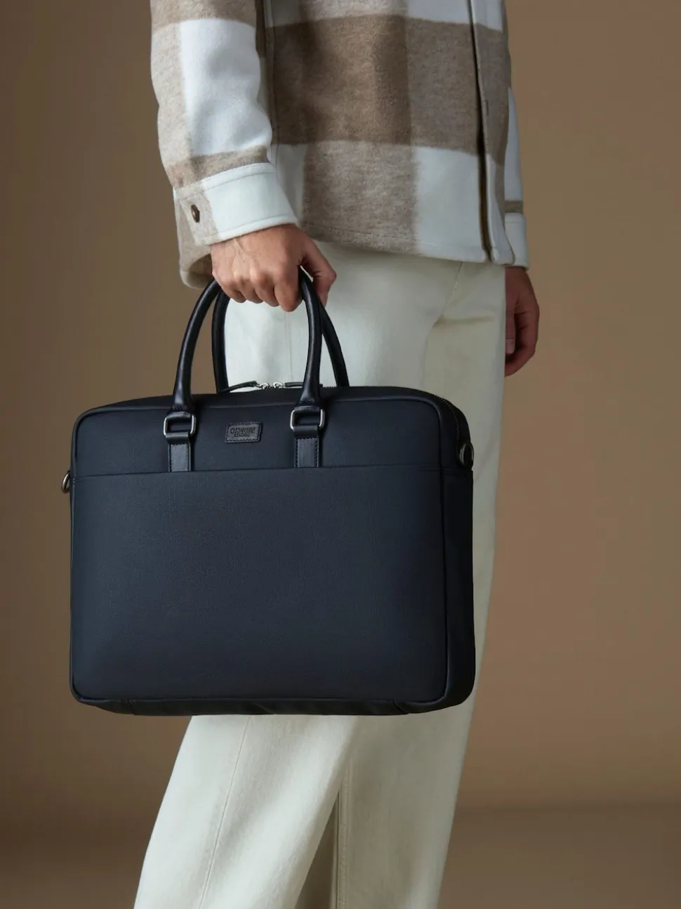 Osprey London Grey & Black Waxed Canvas & Glazed Calf Leather Grantham Laptop Bag