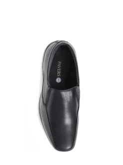 Pavers Black Leather Gents Slip-On Casual Shoes