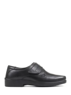 Pavers Black Leather Monk/Touch Fastening Gents Smart Shoes