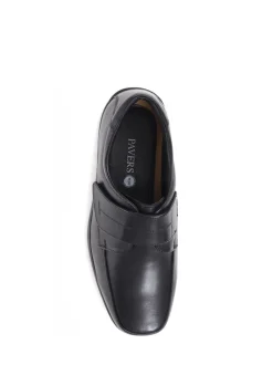 Pavers Black Leather Monk/Touch Fastening Gents Smart Shoes