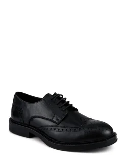 Pavers Black Wide Fit Leather Brogue Derby Shoes