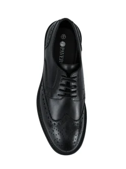 Pavers Black Wide Fit Leather Brogue Derby Shoes