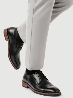 Pavers Black Wide Fit Smart Leather Toe-Cap Shoes