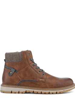 Pavers Brown Lace Up With Fabric Cuff Boots