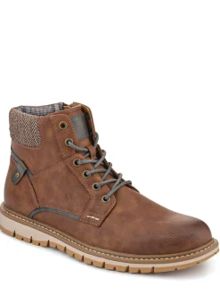 Pavers Brown Lace Up With Fabric Cuff Boots