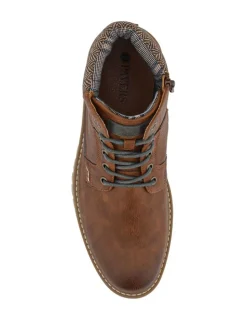 Pavers Brown Lace Up With Fabric Cuff Boots
