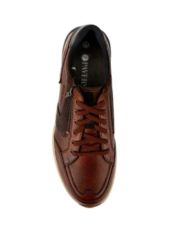 Pavers Brown Wide Fit Wide Fit Leather Lace-Up Trainers