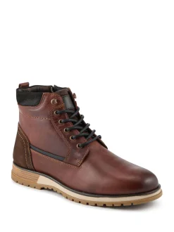 Pavers Dark Brown Wide Fit Leather Boots With Grip Sole