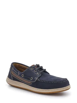 Pavers navy Leather Lace-Up Boat Shoes