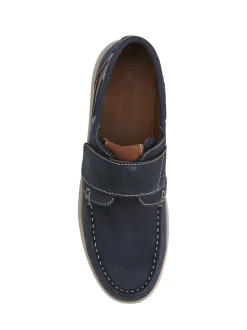 Pavers navy Leather Touch Fastening Monk Shoes