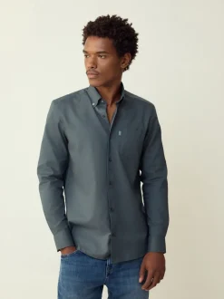 Petrol Blue Regular Fit Button Down Easy Iron Oxford Shirt
