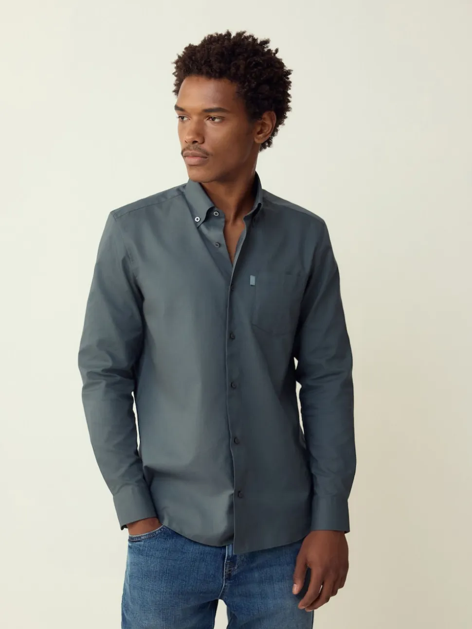 Petrol Blue Regular Fit Button Down Easy Iron Oxford Shirt