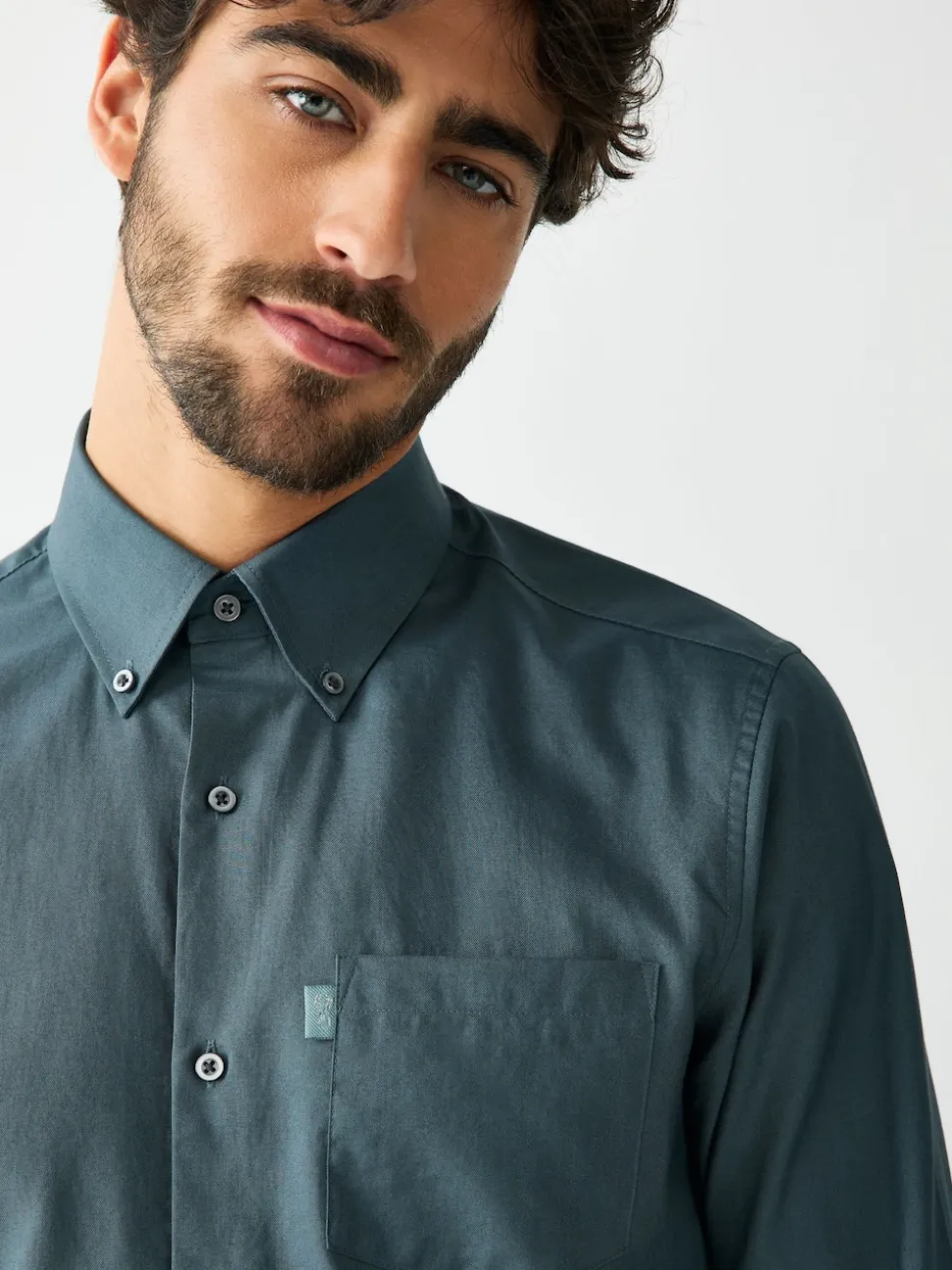 Petrol Blue Slim Fit Button Down Easy Iron Oxford Shirt
