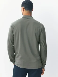 Petrol Green Regular Fit Long Sleeve Pique Polo Shirt