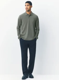 Petrol Green Regular Fit Long Sleeve Pique Polo Shirt