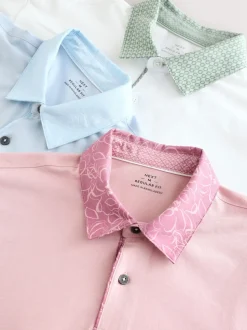 Pink / Blue / White Woven Collar Regular Fit Short Sleeve Jersey Polo Shirts 3 Pack