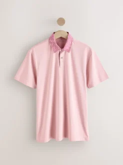 Pink / Blue / White Woven Collar Regular Fit Short Sleeve Jersey Polo Shirts 3 Pack