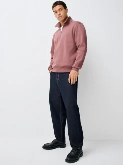 Pink Quarter Zip Cotton Rich Jersey Sweatshirt