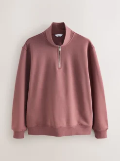 Pink Quarter Zip Cotton Rich Jersey Sweatshirt