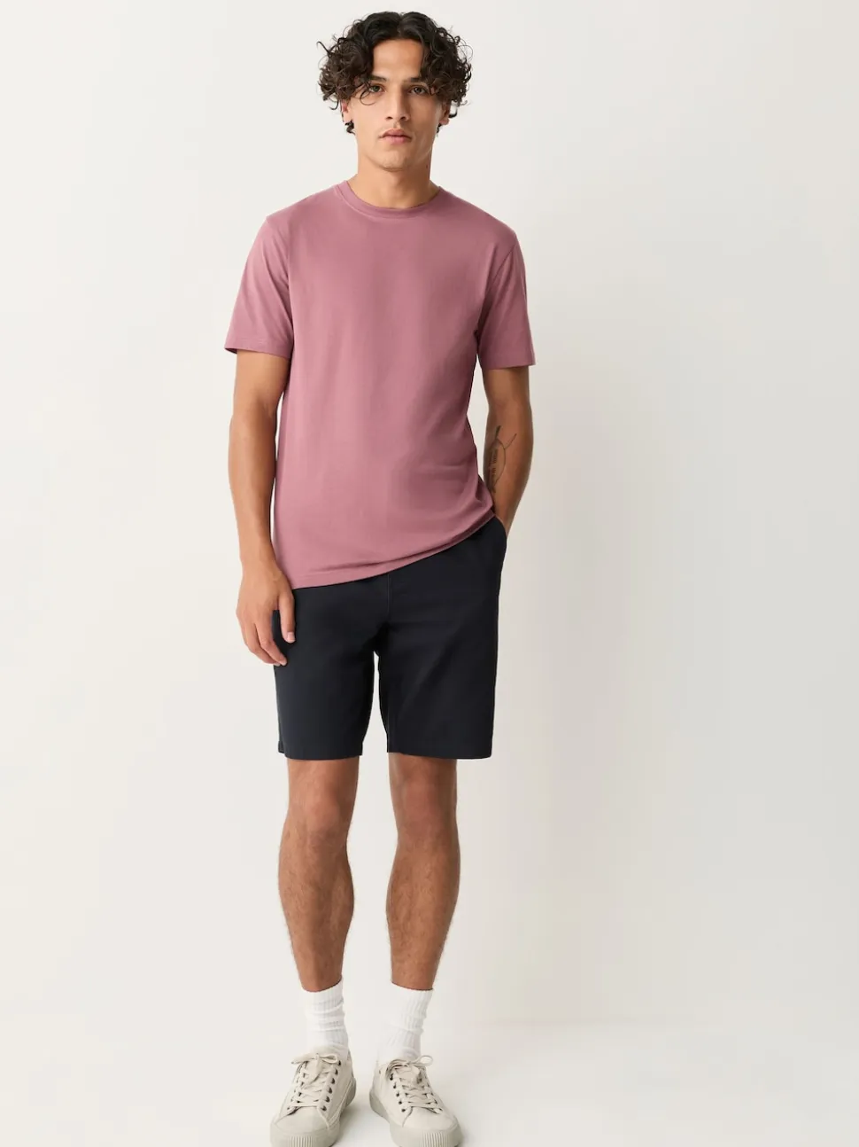 Pink Slim Fit Essential Crew Neck Cotton T-Shirt