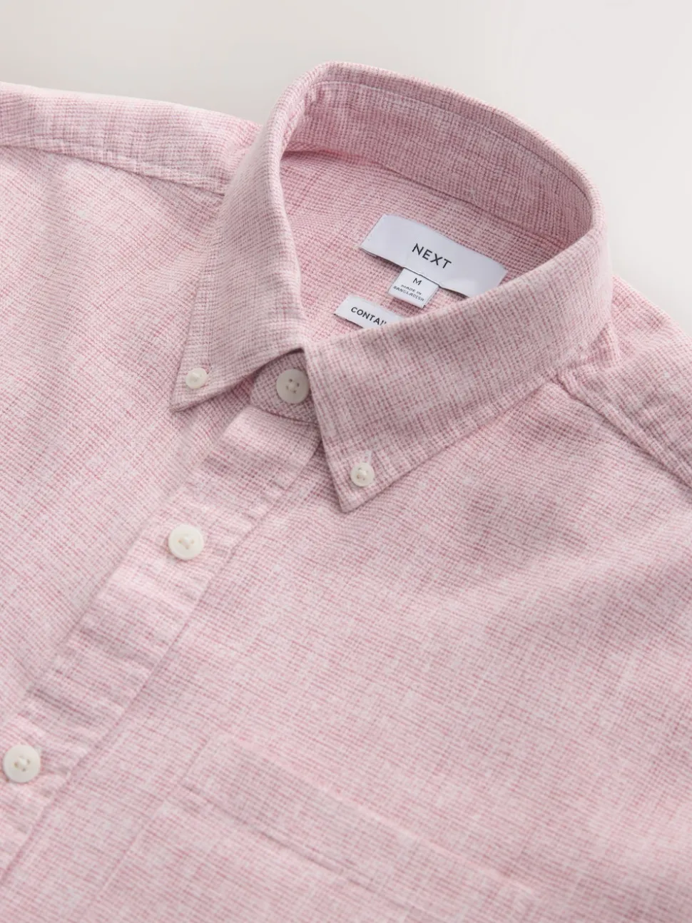 Pink Standard Collar Cotton Linen Blend Long Sleeve Shirt