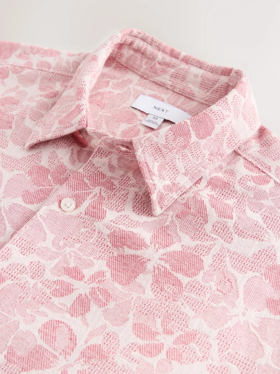Pink Textured Floral Print Short Sleeve Shirt