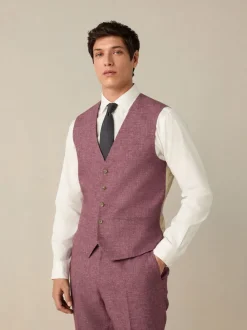 Pink Textured Linen Suit Waistcoat