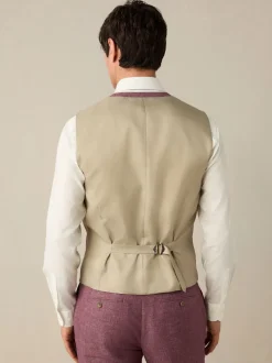 Pink Textured Linen Suit Waistcoat