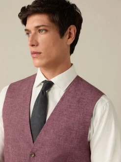 Pink Textured Linen Suit Waistcoat