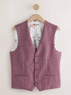 Pink Textured Linen Suit Waistcoat