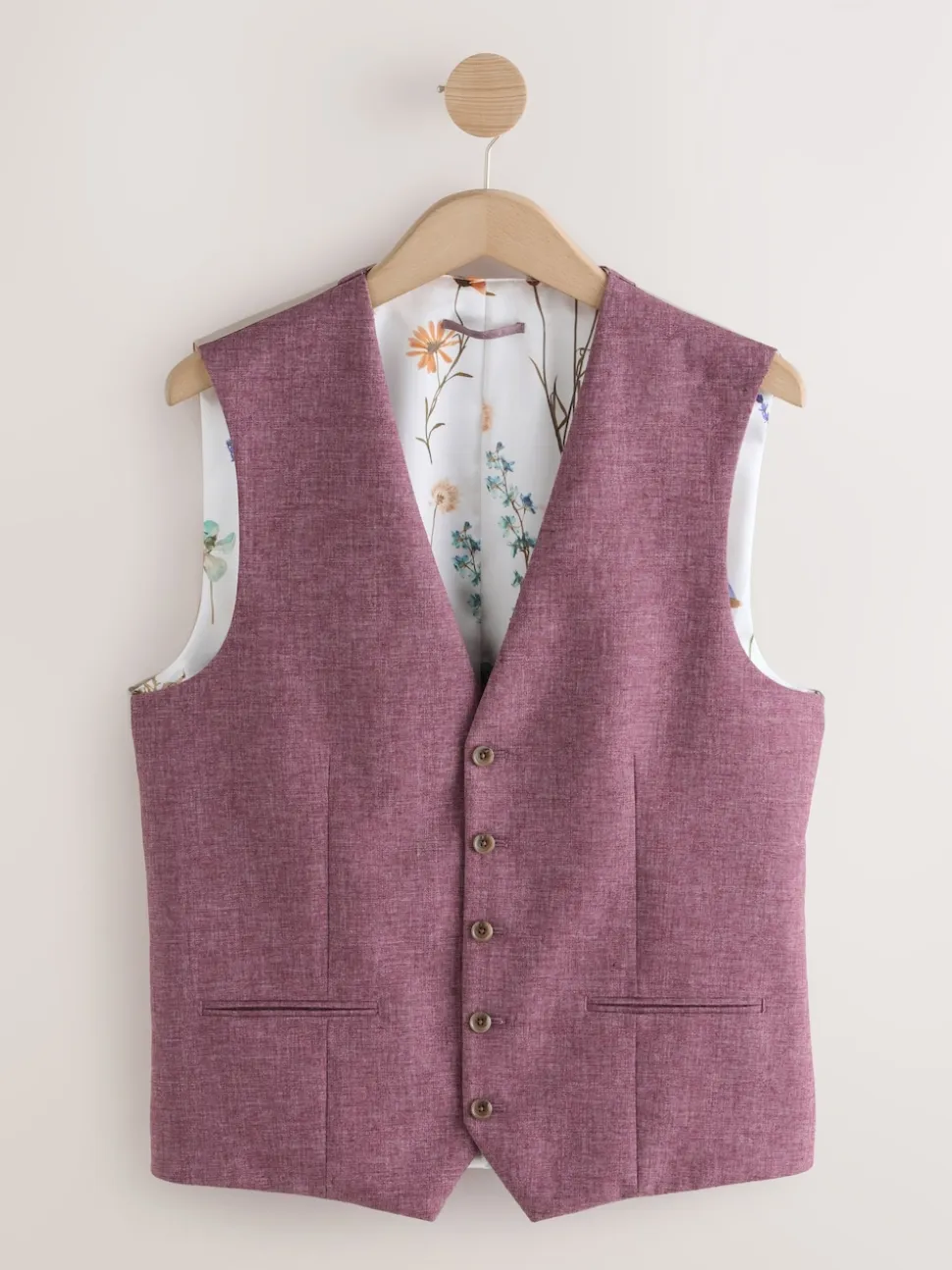 Pink Textured Linen Suit Waistcoat