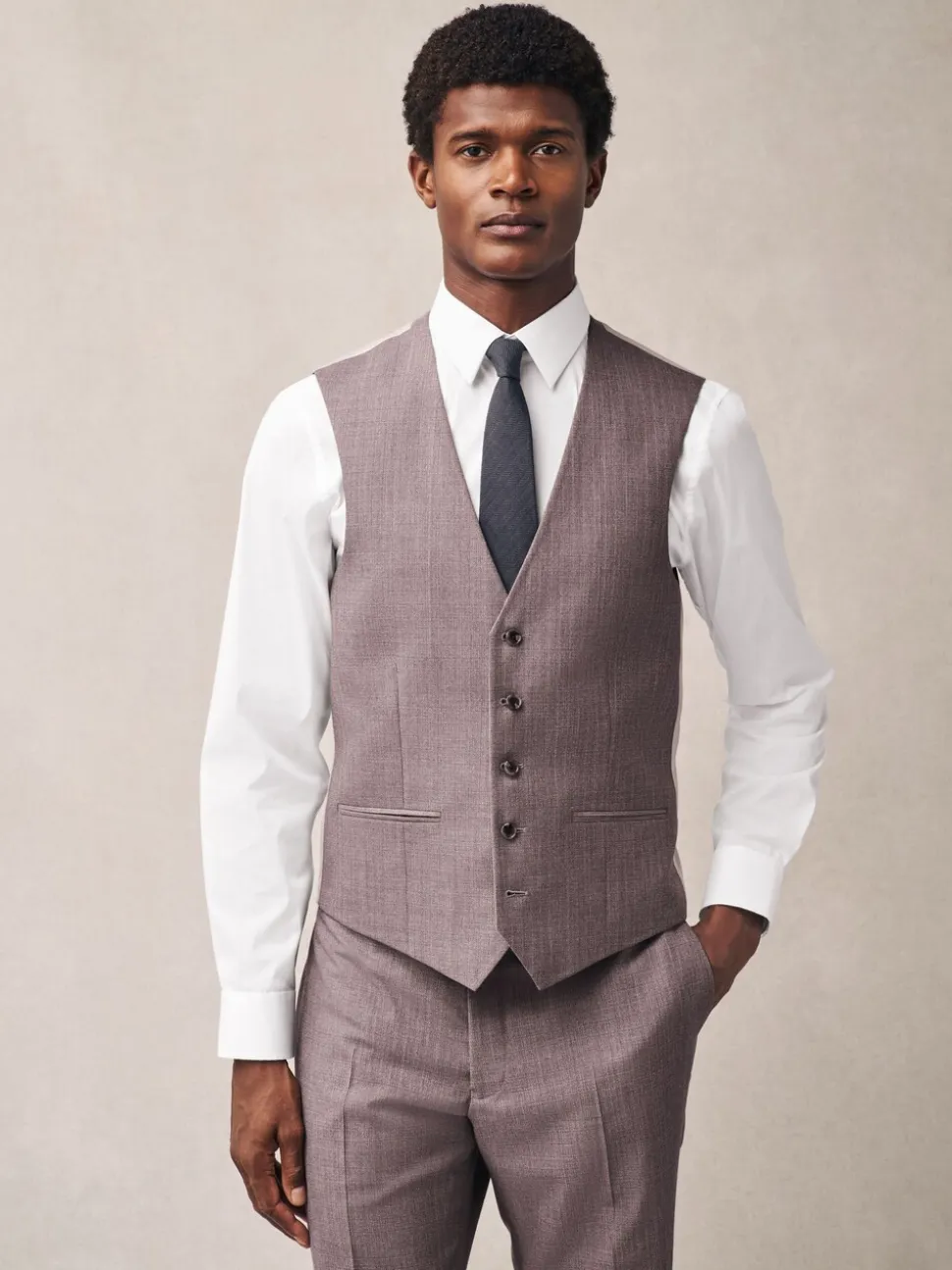 Pink Textured Suit Waistcoat
