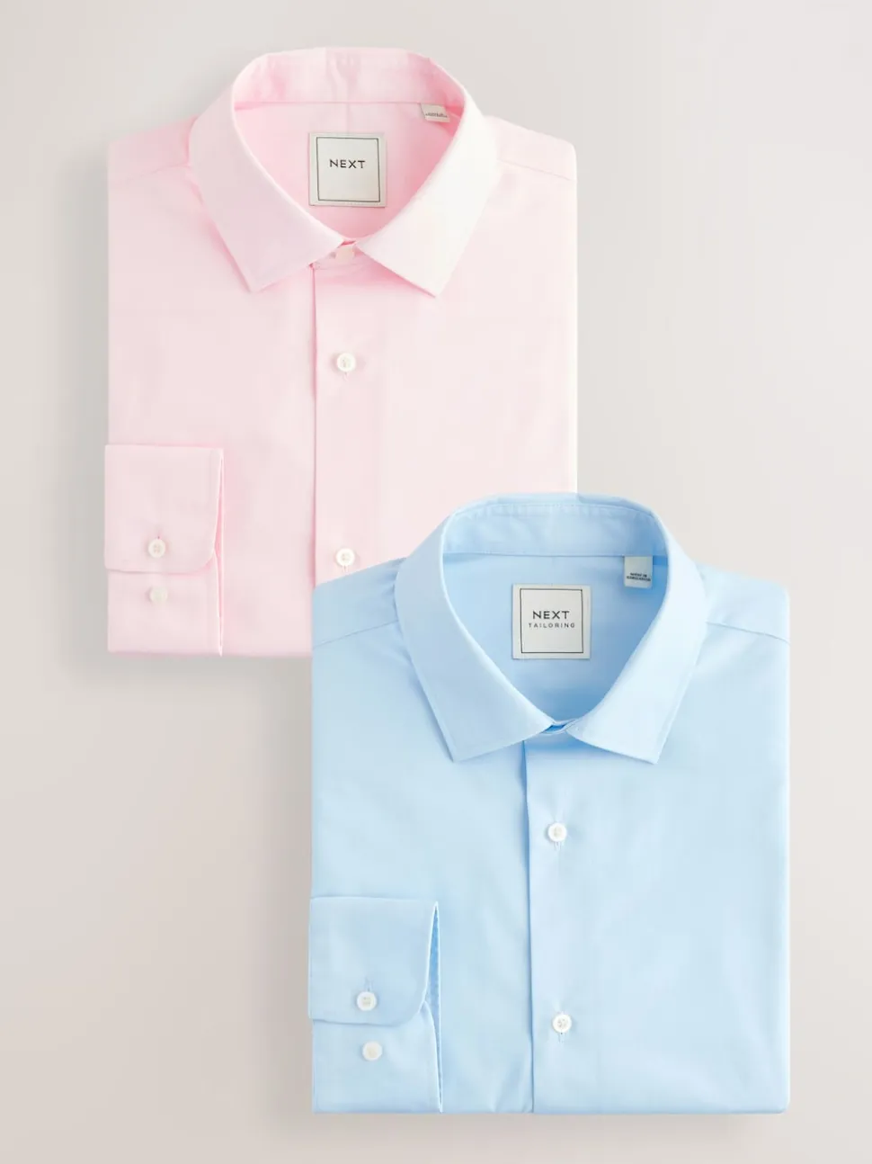 Pink/Blue Regular Fit Easy Care Long Sleeve Single Cuff Smart Shirts 2 Pack