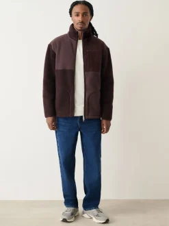 Plum Purple Cord Block Zip Through Funnel Fleece