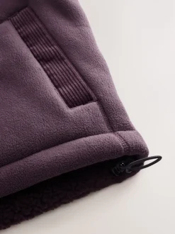 Plum Purple Cord Block Zip Through Funnel Fleece