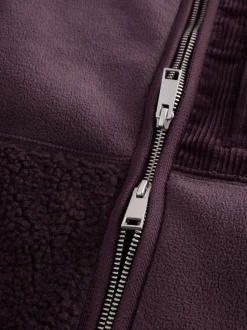 Plum Purple Cord Block Zip Through Funnel Fleece