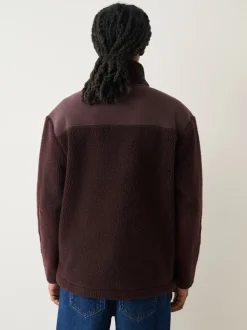 Plum Purple Cord Block Zip Through Funnel Fleece
