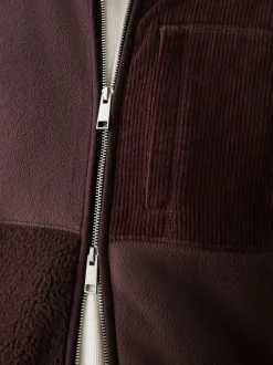 Plum Purple Cord Block Zip Through Funnel Fleece