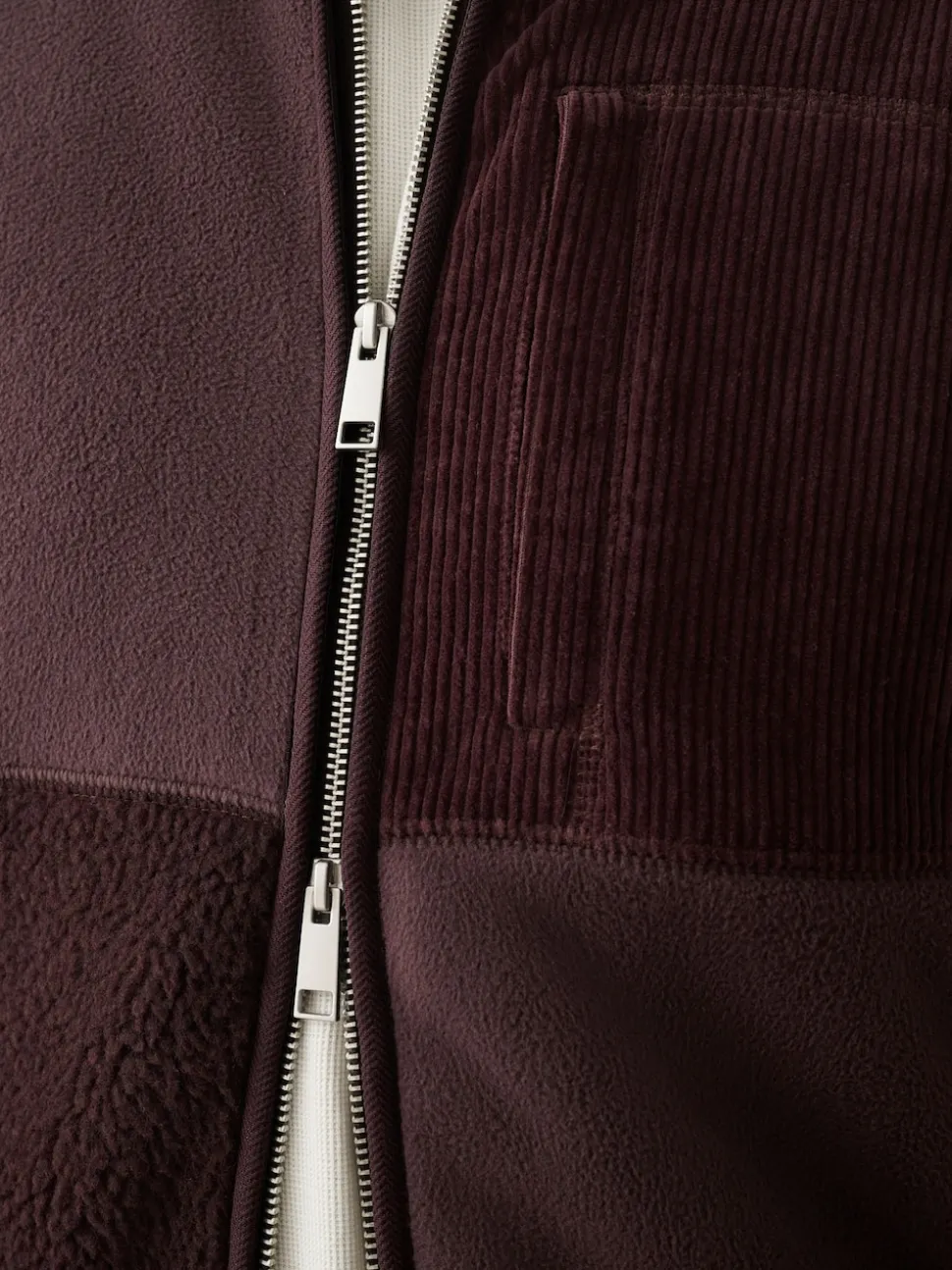 Plum Purple Cord Block Zip Through Funnel Fleece