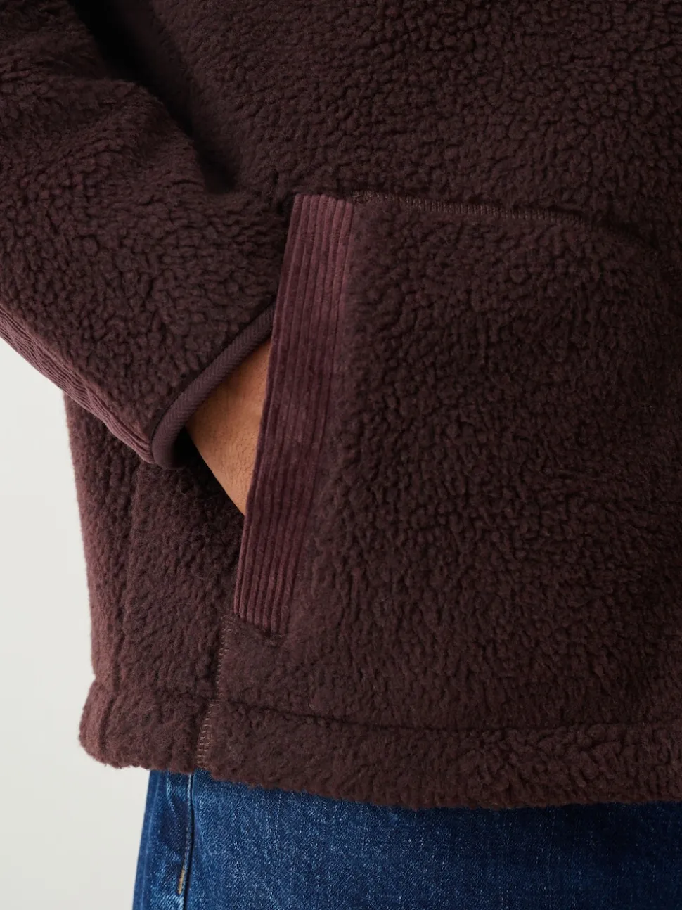Plum Purple Cord Block Zip Through Funnel Fleece